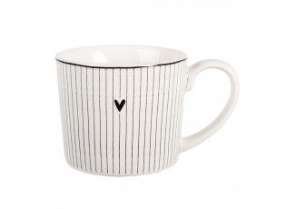 Bílý hrnek se srdíčkem a proužky Lovely Day - 12*8*7 cm / 275 ml