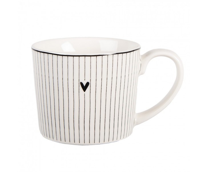 Bílý hrnek se srdíčkem a proužky Lovely Day - 12*8*7 cm / 275 ml Clayre & Eef