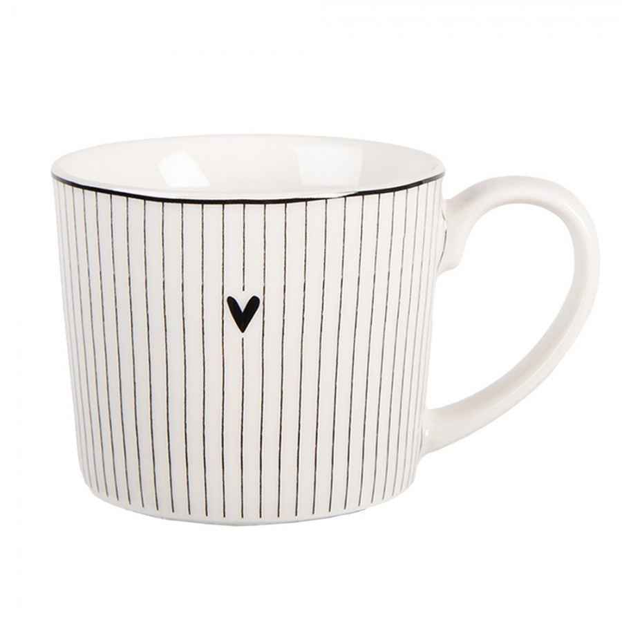 Bílý hrnek se srdíčkem a proužky Lovely Day - 12*8*7 cm / 275 ml