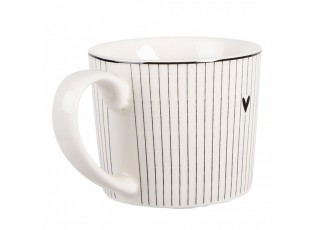Bílý hrnek se srdíčkem a proužky Lovely Day - 12*8*7 cm / 275 ml