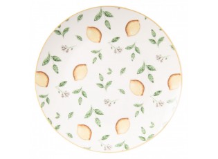 Bílý porcelánový dezertní talířek s citróny Lemons & Leafs - Ø 20cm