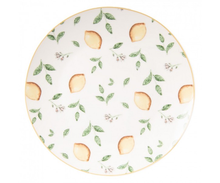 Bílý porcelánový dezertní talířek s citróny Lemons & Leafs - Ø 20cm Clayre & Eef