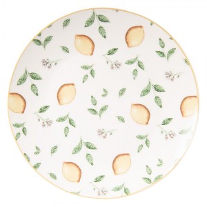 Bílý porcelánový dezertní talířek s citróny Lemons & Leafs - Ø 20cm