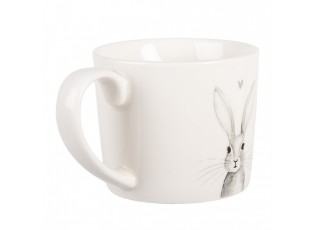 Bílý hrnek s hlavou králíka a srdíčkem - 12*8*7 cm / 275 ml