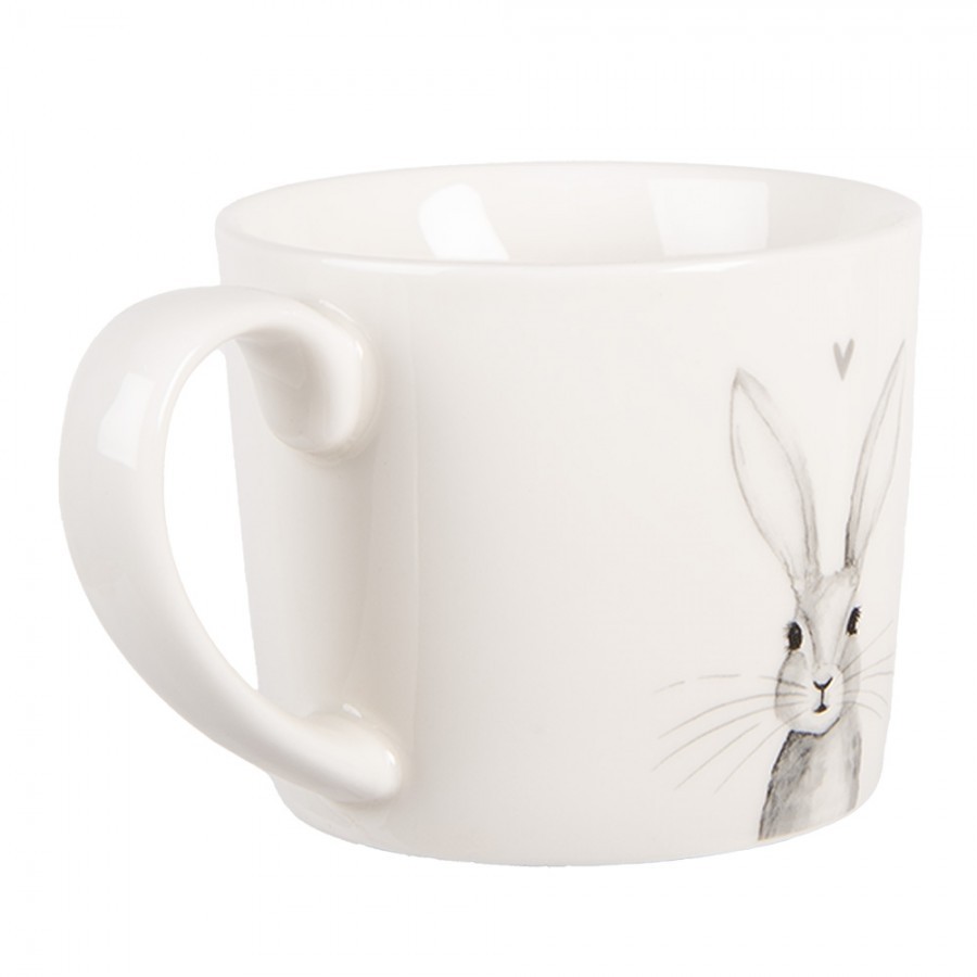 Bílý hrnek s hlavou králíka a srdíčkem - 12*8*7 cm / 275 ml