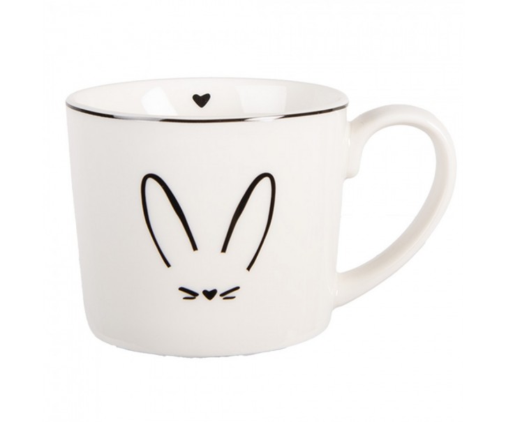 Bílý hrnek s králičími oušky a srdíčkem - 12*8*7 cm / 275 ml Clayre & Eef