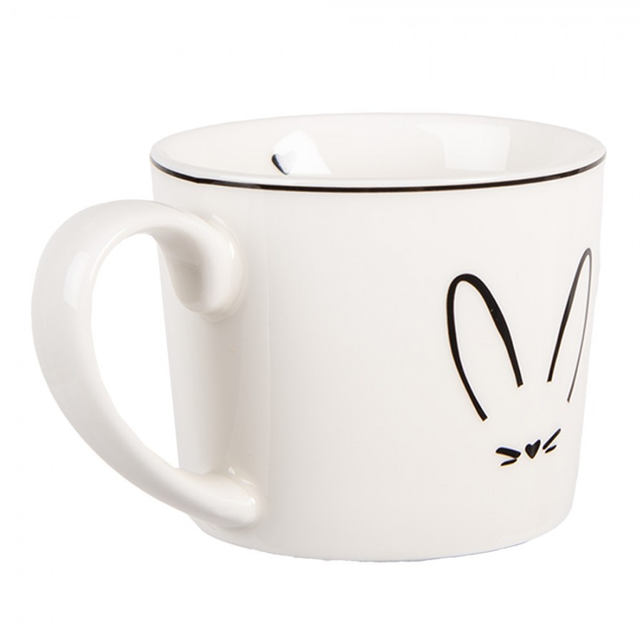 Bílý hrnek s králičími oušky a srdíčkem - 12*8*7 cm / 275 ml
