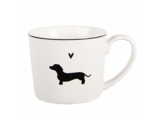 Bílý hrnek s jezevčíkem a srdíčkem Dog&Cat - 12*8*7 cm / 275 ml