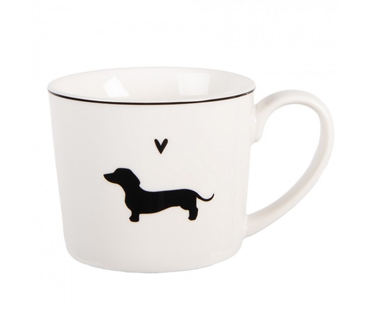 Bílý hrnek s jezevčíkem a srdíčkem Dog&Cat - 12*8*7 cm / 275 ml Clayre & Eef