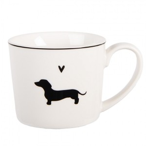 Bílý hrnek s jezevčíkem a srdíčkem Dog&Cat - 12*8*7 cm / 275 ml