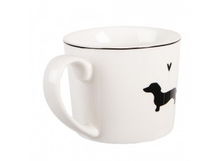 Bílý hrnek s jezevčíkem a srdíčkem Dog&Cat - 12*8*7 cm / 275 ml
