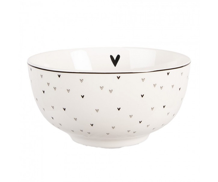 Bílá porcelánová miska se srdíčky Lovely Day - Ø 14*7 cm / 500 ml Clayre & Eef