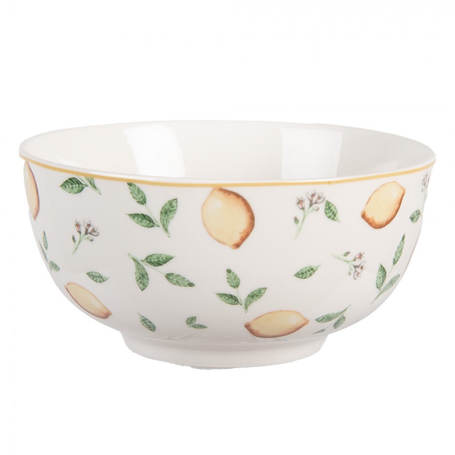 Bílá porcelánová miska s citróny Lemons & Leafs - Ø 14*7 cm / 500 ml 