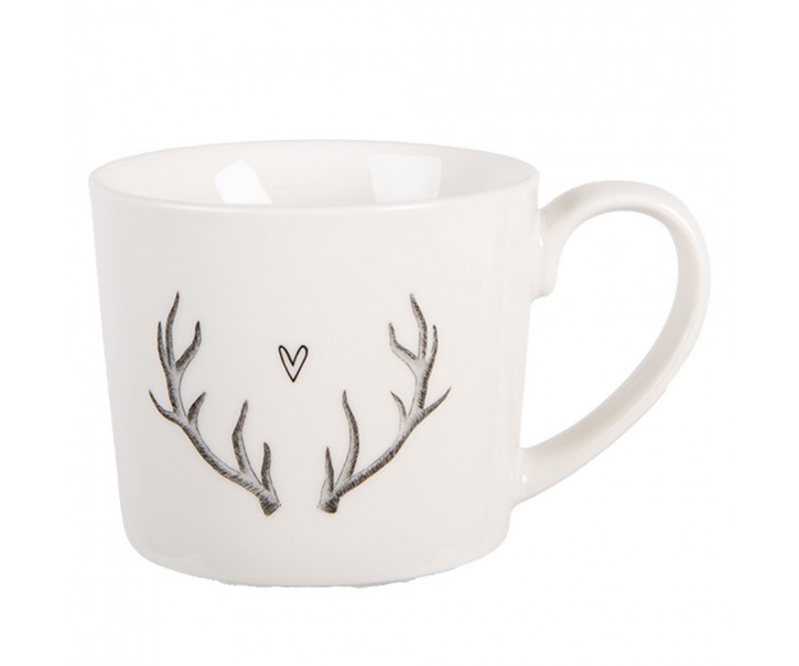 Bílý hrnek paroží se srdíčkem Love Deer - 12*8*7 cm / 275 ml Clayre & Eef