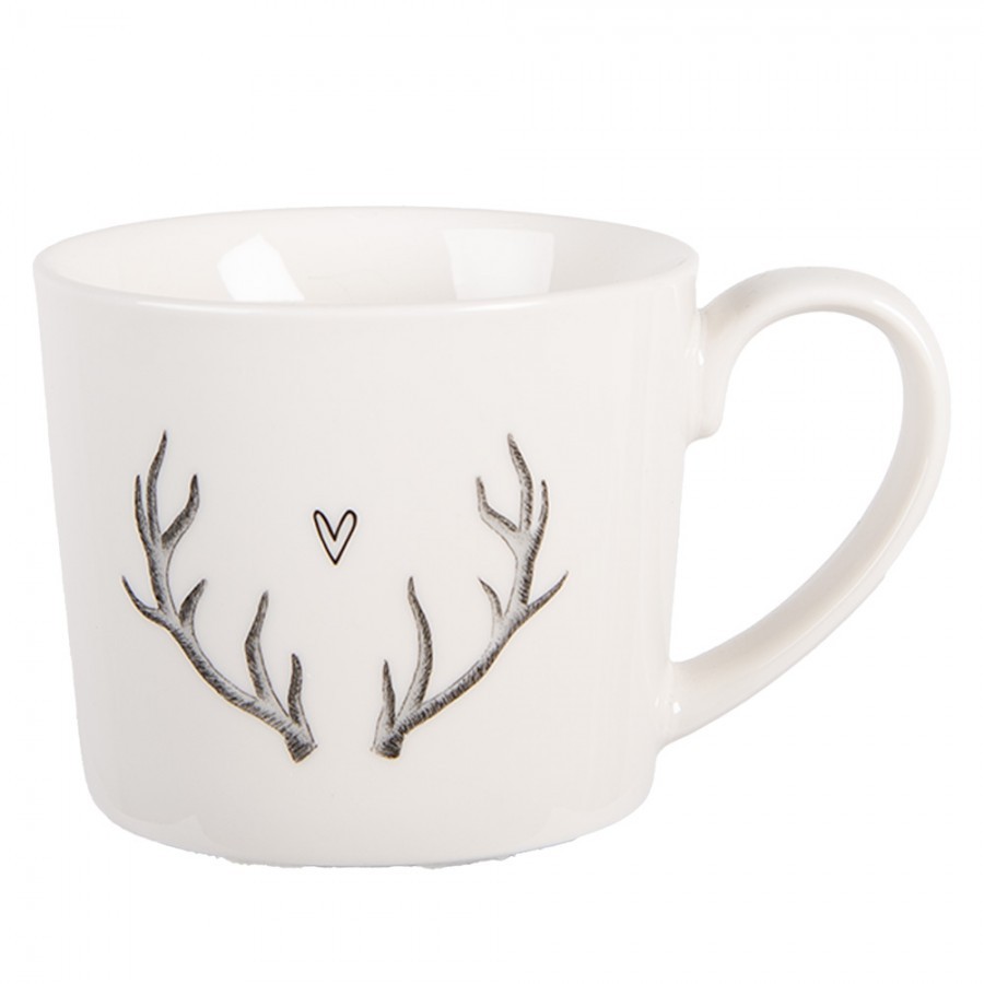 Bílý hrnek paroží se srdíčkem Love Deer - 12*8*7 cm / 275 ml