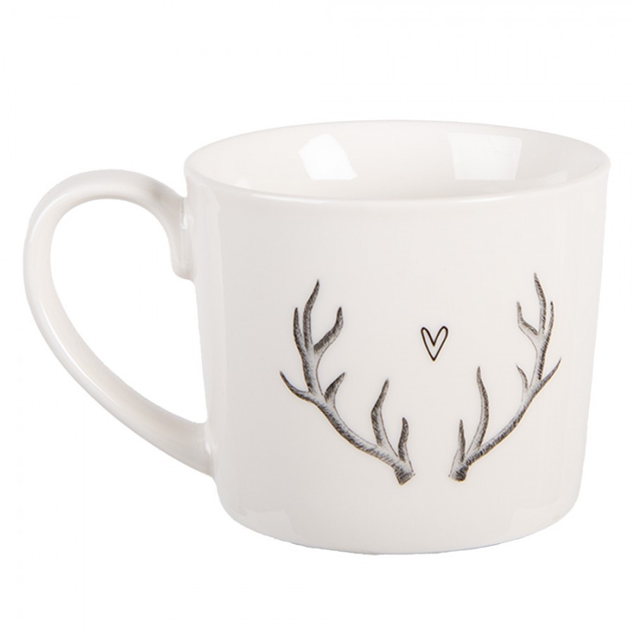 Bílý hrnek paroží se srdíčkem Love Deer - 12*8*7 cm / 275 ml