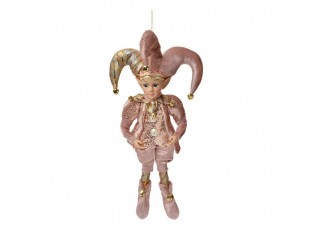 Růžová závěsná dekorace Elf v šaškovském obleku - 20*8*37 cm