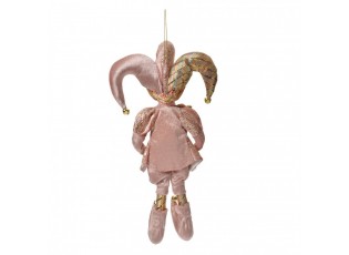 Růžová závěsná dekorace Elf v šaškovském obleku - 20*8*37 cm