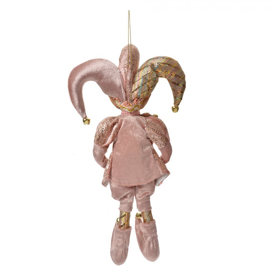 Růžová závěsná dekorace Elf v šaškovském obleku - 20*8*37 cm