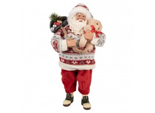 Červená vánoční figurka Santa Claus s medvídkem - 13*10*28 cm
