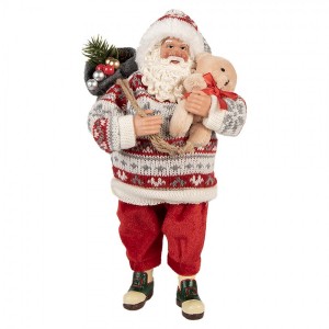 Červená vánoční figurka Santa Claus s medvídkem - 13*10*28 cm