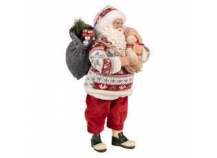 Červená vánoční figurka Santa Claus s medvídkem - 13*10*28 cm