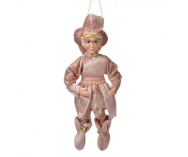 Závěsná dekorace Elf v růžovém obleku - 10*8*28 cm Clayre & Eef