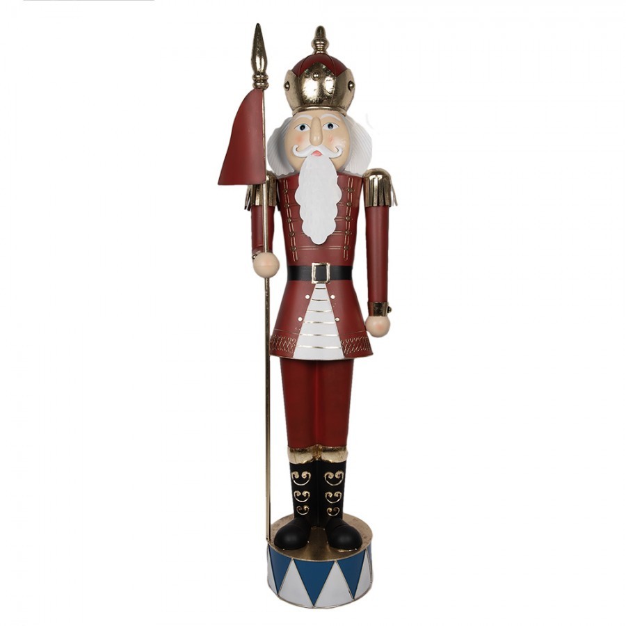 Červená kovová dekorace socha Louskáček Merry Christmas - 67*41*203 cm