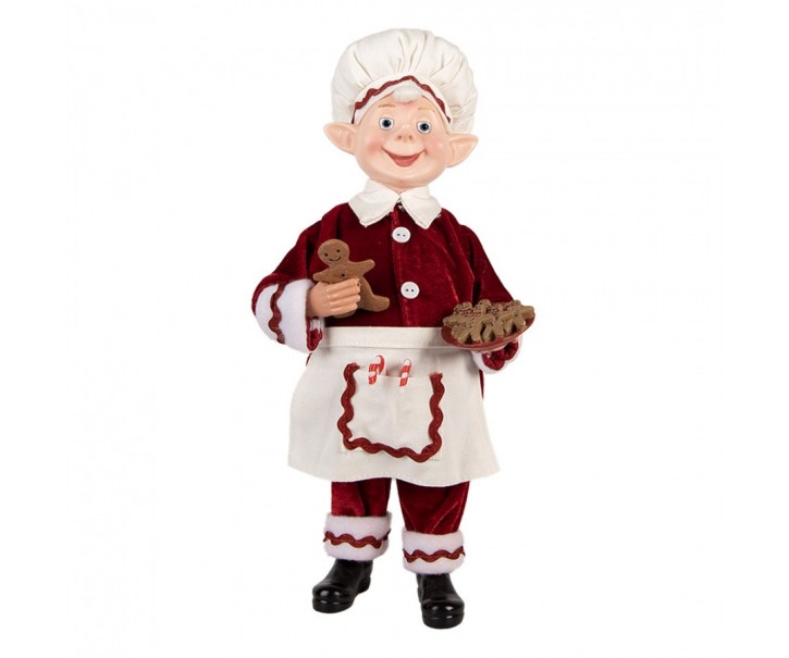 Vánoční dekorace Elf v červeném obleku a perníčky v ruce - 15*10*28 cm Clayre & Eef