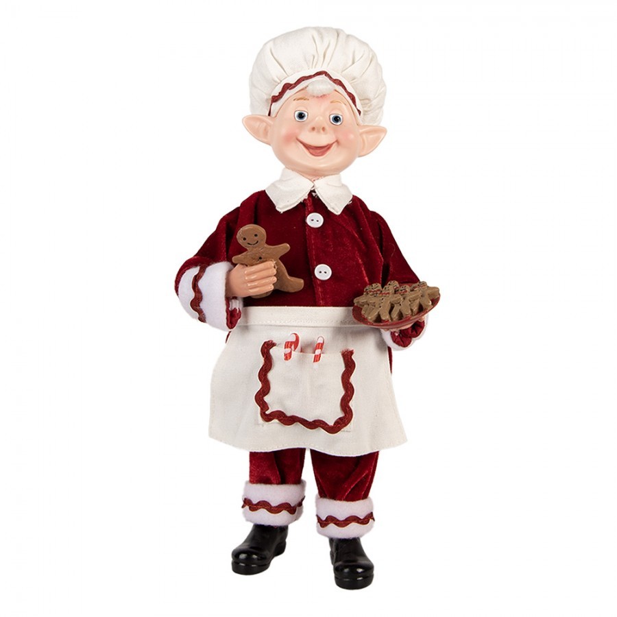 Vánoční dekorace Elf v červeném obleku a perníčky v ruce - 15*10*28 cm