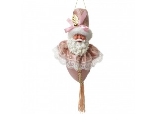 Růžová závěsná dekorace Santa se zdobným oblekem - 8*8*35 cm