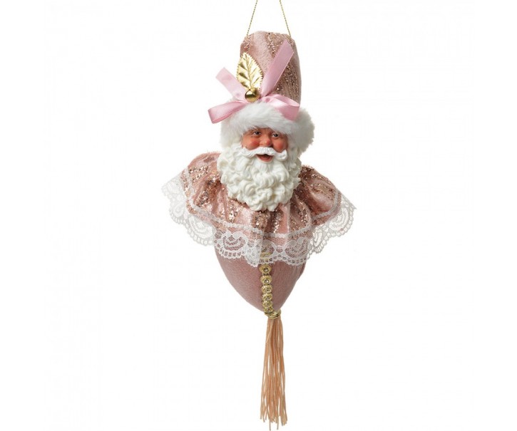 Růžová závěsná dekorace Santa se zdobným oblekem - 8*8*35 cm Clayre & Eef