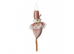 Růžová závěsná dekorace Santa se zdobným oblekem - 8*8*35 cm