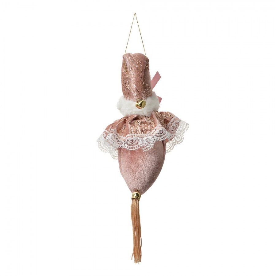 Růžová závěsná dekorace Santa se zdobným oblekem - 8*8*35 cm