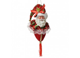Závěsná dekorace hlava Santa se zdobnou čepicí - 8*8*35 cm