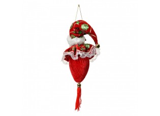 Závěsná dekorace hlava Santa se zdobnou čepicí - 8*8*35 cm