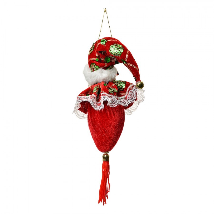Závěsná dekorace hlava Santa se zdobnou čepicí - 8*8*35 cm