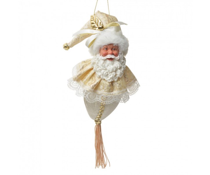 Zlatá závěsná dekorace Santa se zdobným oblekem - 8*8*35 cm Clayre & Eef
