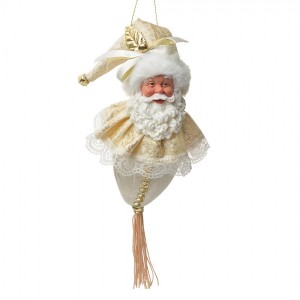 Zlatá závěsná dekorace Santa se zdobným oblekem - 8*8*35 cm