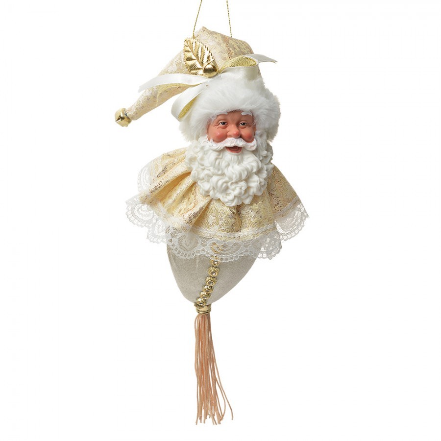 Zlatá závěsná dekorace Santa se zdobným oblekem - 8*8*35 cm