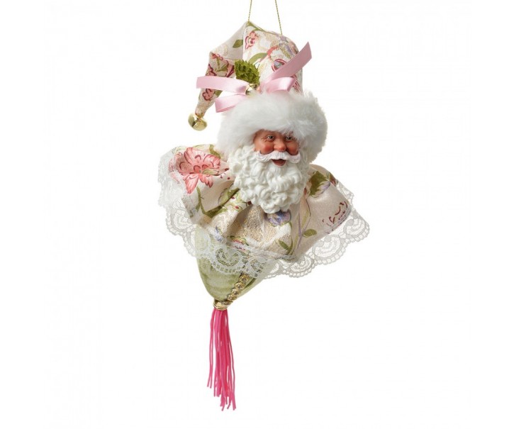 Závěsná dekorace Santa s květovaným oblekem - 8*8*35 cm Clayre & Eef