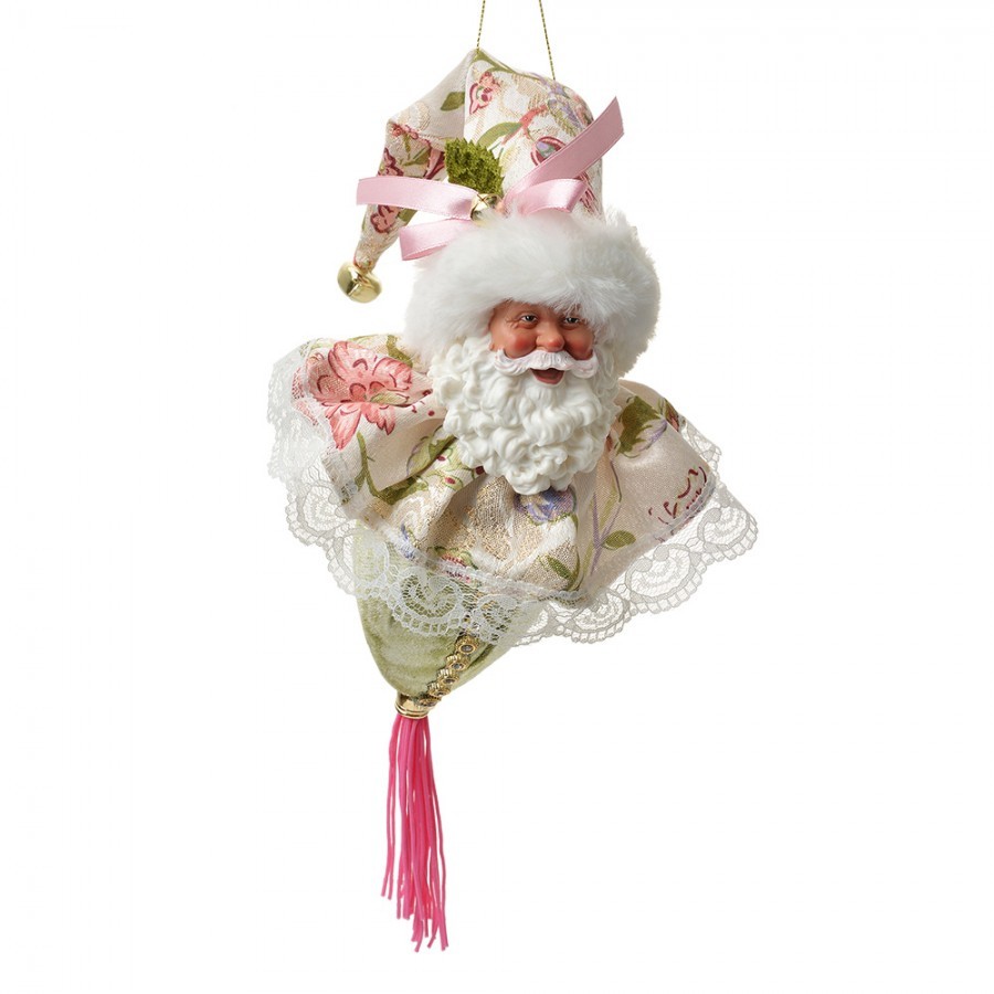 Závěsná dekorace Santa s květovaným oblekem - 8*8*35 cm