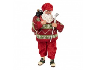 Červená vánoční figurka Santa Claus s golfovou holí - 15*10*28 cm