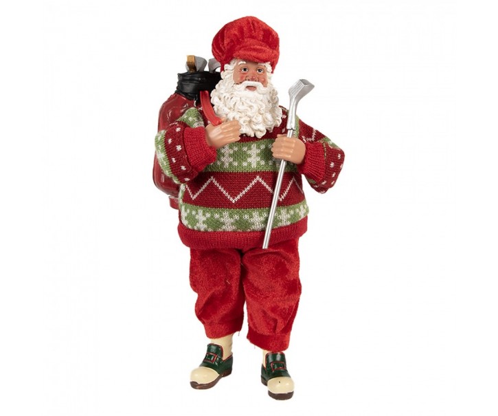 Červená vánoční figurka Santa Claus s golfovou holí - 15*10*28 cm Clayre & Eef