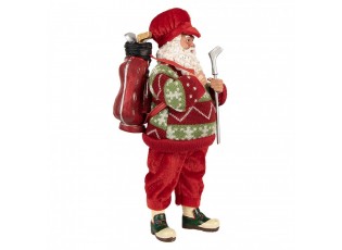 Červená vánoční figurka Santa Claus s golfovou holí - 15*10*28 cm
