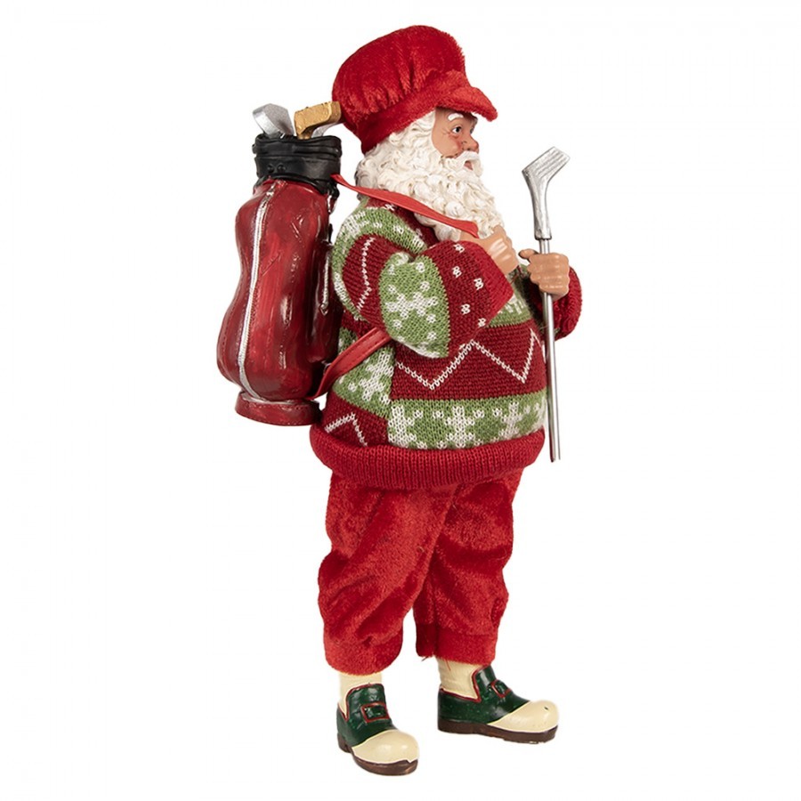 Červená vánoční figurka Santa Claus s golfovou holí - 15*10*28 cm