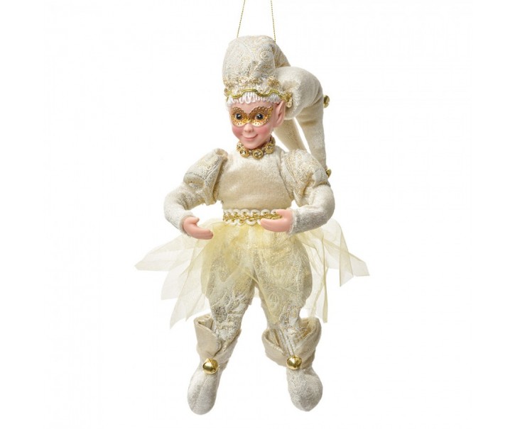 Závěsná dekorace Elf ve zlatém obleku - 10*8*28 cm Clayre & Eef