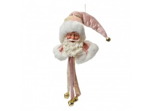 Růžová závěsná dekorace Santa s rolničkami - 12*13*68 cm