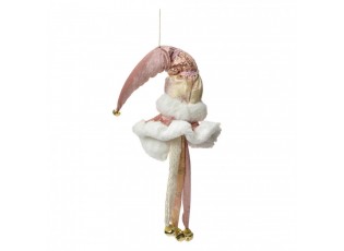 Růžová závěsná dekorace Santa s rolničkami - 12*13*68 cm