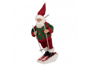 Červená vánoční figurka Santa Claus na lyžích - 15*13*28 cm